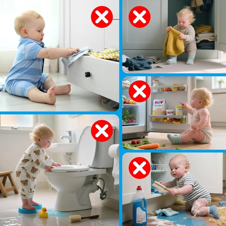 ECHOCUBE Kindersicherungen, Babysichere Schrankgurtschlösser mit Klebstoff, 10 Stück, verstellbare Babysicherungen für Schränke, Kühlschränke, Toiletten, Mülleimer (weiß) – Bild 4