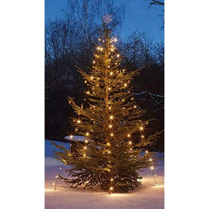 hellum Christbaumbeleuchtung außen, 220 LEDs warmweiß, 10 Stränge mit Fixierung, Höhe 180 cm, grünes Kabel, Zuleitung 5 m, energiesparend