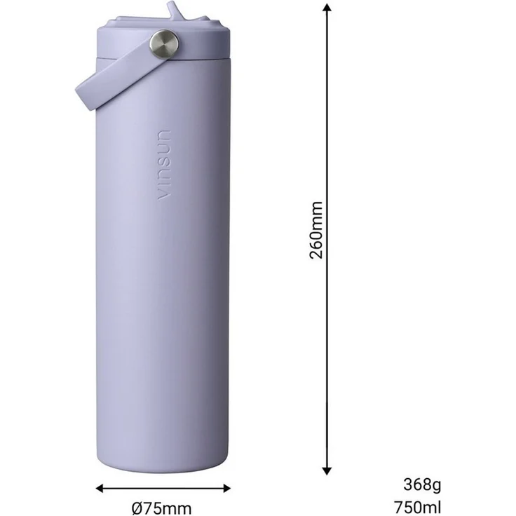 Vinsun Isolierflasche Thermoflasche 750ml mit Strohhalm - Sport Trinkflasche mit Tragegriff, Auslaufsicher, doppelwandig isoliert, geruchs- und geschmacksneutral – Bild 3