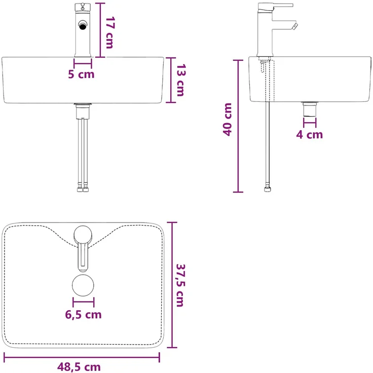 vidaXL Waschbeckenschrank Weiß 59 x 44,5 x 50 cm Holzwerkstoff 3404290 – Bild 12
