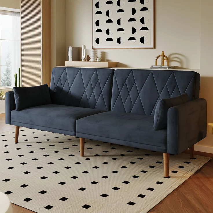 ZUBALIYA Schlafsofa 75x82 cm, mit Samtbezug, mit breiten Armlehnen, mit Schaumstoffpolsterung, ohne aufwendige Montage – Bild 3