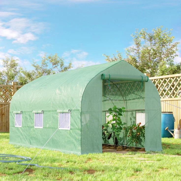 Wohnora-8 m² großes Gartentunnelgewächshaus mit einer Tür und sechs Fenstern, 140 g/m² PE-Folie, 400 x 200 x 200 cm, grün,H 2000cm x T 1390cm x B 2000cm – Bild 1