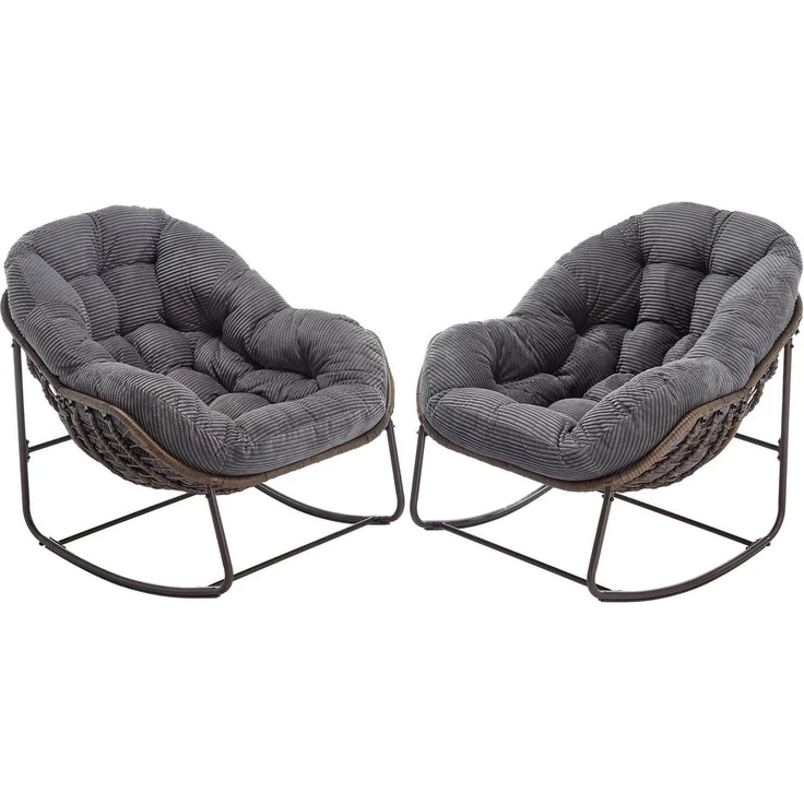 LVHOM Schaukelstuhl mit gepolstertem Kissen, Rattanstuhl mit Stahlrahmen, Lounge Sessel (Großformat B110.5cm x T94.5cm x H80cm,Dicke Kissen,160kg Tragfähigkeit, MEHRE FARBEN MEHRE OPTIONEN! Schaukelsessel umhüllendem Sitzgefühl & hoher Armlehne, 2 St),... – Bild 5