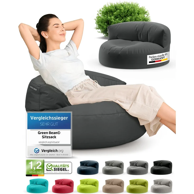 Green Bean® Sitzsack ergonomische Rückenlehne, waschbarer Bezug, mit Füllmaterial dunkelgrau, 90x50 cm – Bild 9