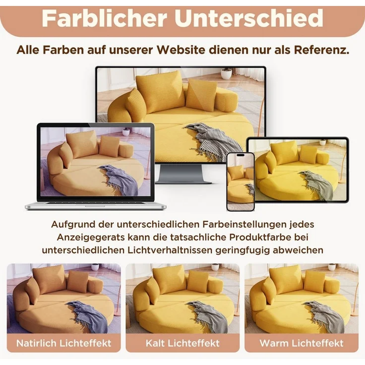Merax Schlafsofa mit Schlaffunktion, Multifunktionales Sofa mit Hocker, Boneless Couch, Klappsofabett für Wohn/Arbeits/Schlafzimmer 1 Teile, 2-in-1 Sofa-Bett mit Cordstoffbezug inkl. 3 Kissen, 173x176cm – Bild 3