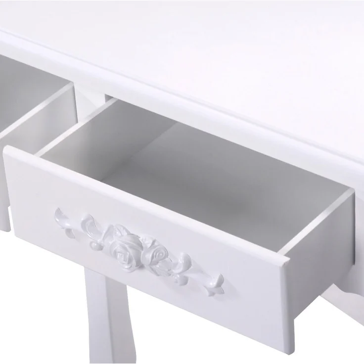 COSTWAY Schminktisch Frisiertisch Frisierkommode Kosmetiktisch Schminkkommode mit schwenkbarem Spiegel und 4 Schubladen inkl. Hocker weiss – Bild 9