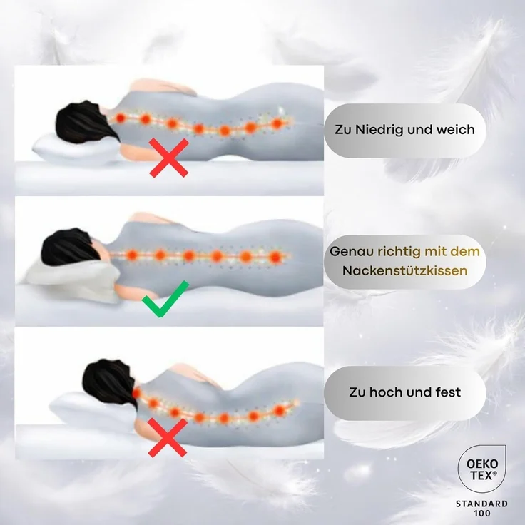 Ergonomisches Nackenstützkissen für Rücken, Seiten & Bauchschläfer - Memory Foam - hautfreundlicher Bambus Bezug - Oeko Tex® zertifiziert - 2in1 Funktion mit abnehmbarer Nackenrolle - 60x38 cm – Bild 6
