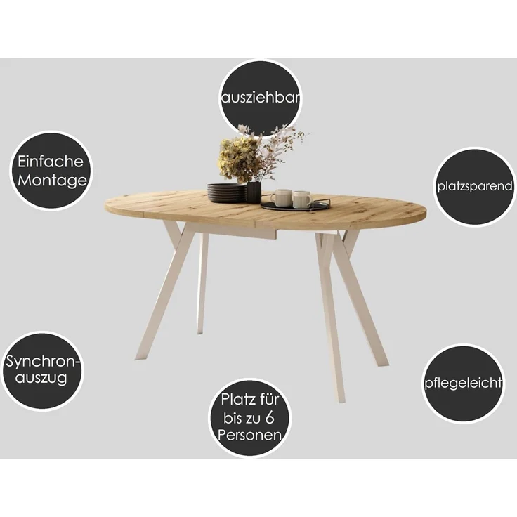 designimpex Esstisch Design Esstisch Aldo ausziehbar 90 cm bis 145 cm rund Esszimmer Tisch, Esstisch, Esszimmertisch, Tisch, Ausziehtisch, Küchentisch, Esszimmer – Bild 5
