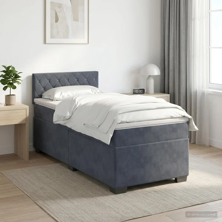 vidaXL Boxspringbett mit Matratze Dunkelgrau 90 x 200 cm Samt 3450633 – Bild 1