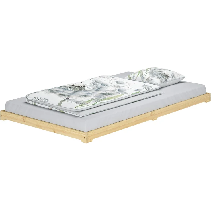 Stabiles Gästebett extra niedriges Bettrahmen Futonbett 120x200 Kiefer klar lackiert V-60.47K-12ohne Zubehör – Bild 1