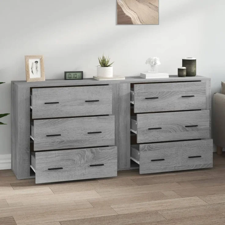 2 Stk. Sideboards, Kommoden Grau Sonoma Holzwerkstoff – Bild 3