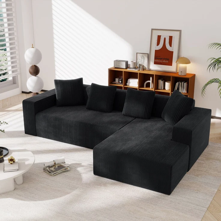 3-Sitzer Wohnlandschaft B 261 x T 146 x H 65 cm aus Kordstoff, modular mit Longchair – Bild 1