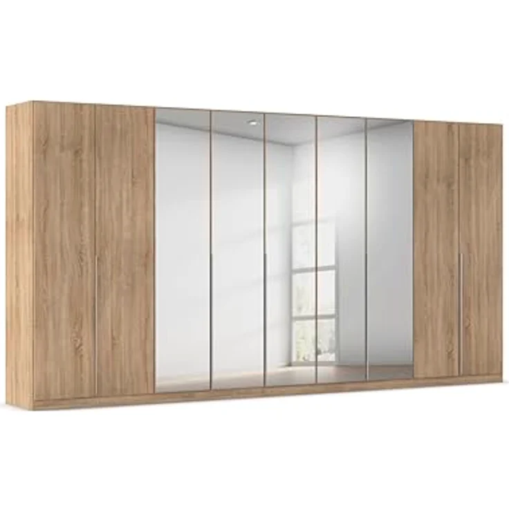 Rauch Möbel Alabama, Kleiderschrank für Schlafzimmer, Kinderzimmer, Wohnzimmer, Garderobe, Flur, 9-türig, Spiegel, mit Zubehör Basic, Farbe Eiche Sonoma, Breite 405 cm – Bild 1