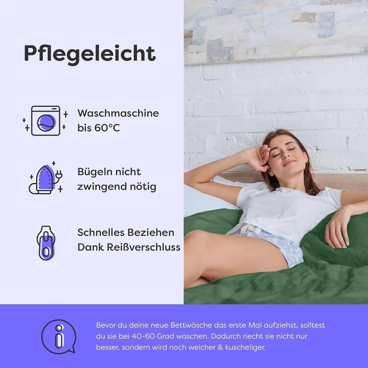 Wolkenfeld Bettwäsche Allergiker Bettwäsche, unfassbar weich, Microfaser, 2 teilig, 135x200 cm, 155x220 & Übergrößen I inkl. Kissenbezüge 80x80 I Uni – Bild 5