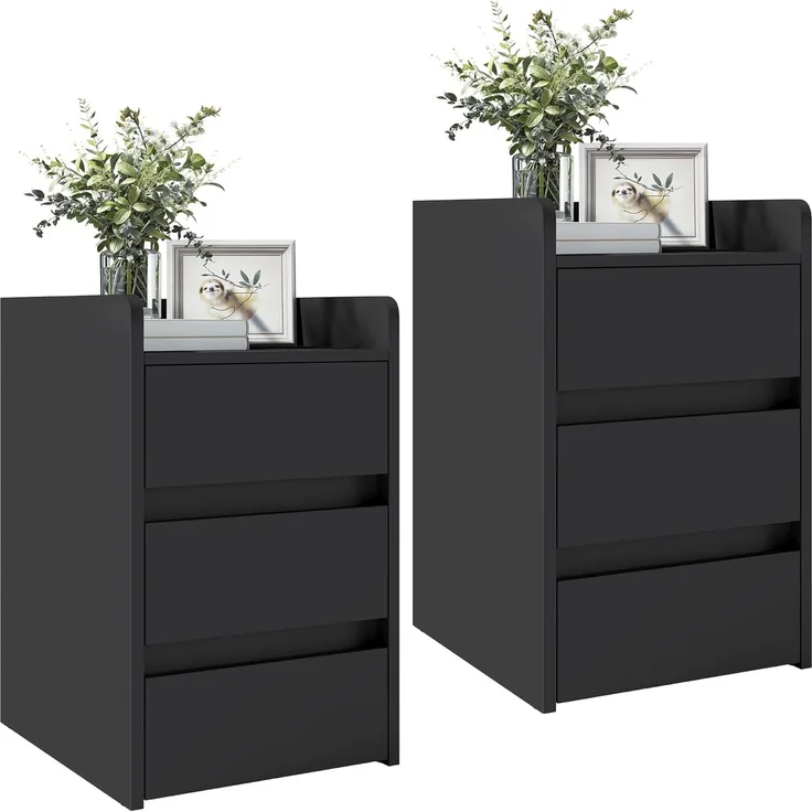 YITAHOME 2er-Set Nachttische mit 3 Schubladen, Moderner Nachttisch, Wasserfester Nachttisch mit Stauraum für Wohnzimmer und Schlafzimmer, 35 x 40 x 59 cm (Schwarz)