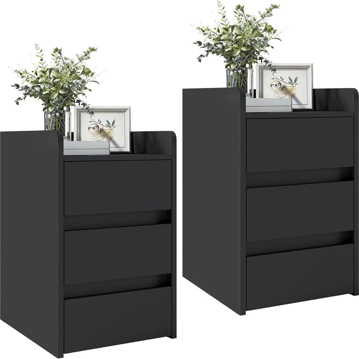 YITAHOME 2er-Set Nachttische mit 3 Schubladen, Moderner Nachttisch, Wasserfester Nachttisch mit Stauraum für Wohnzimmer und Schlafzimmer, 35 x 40 x 59 cm (Schwarz)