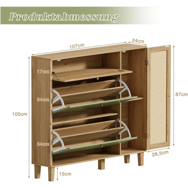 UEV Schuhschrank mit 2 Klappen & 2 Fächern, 24cm tief, verstellbare Trennwände & Ablage (Schuhschrank mit Kippschutz) moderne Schuhkommode, Schuhkipper für verschiedene Schuhtypen – Bild 2
