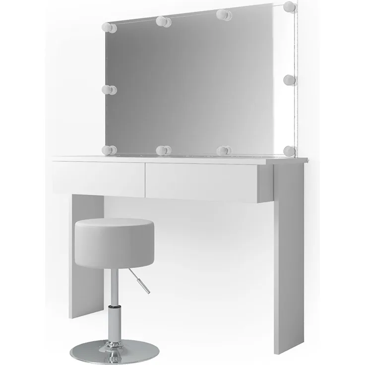Vicco 'Azur' Schminktisch mit LED-Lichterkette und Hocker, Holzspanplatte weiß, hochglanz, 120 x 40 x 83 cm