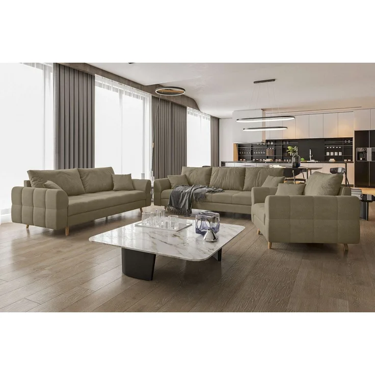 99rooms Polstergarnitur Bello, (Couchgarnitur, Set (3-tlg), bestehend aus 3-Sitzer Sofa, 2-Sitzer Sofa, Sessel, mit Rundumbezug