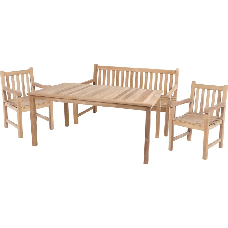 Garten-Sitzgruppe MAJA 4-tlg. - Teak, Teakbraun | Gartenmöbel-Set Gartengarnitur Garten-Essgruppe mit Bank/Stühlen und Esstisch – Bild 1