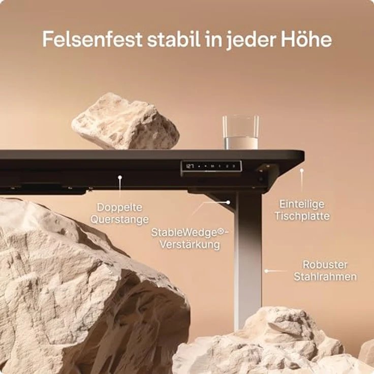 Höhenverstellbarer Schreibtisch - Höhenverstellbar Elektrisch mit Flüsterleisem Dual-Motor & Touchscreen - Hohe Tragfähigkeit - Stehtisch von Desktronic, Grau + Schwarz, 140x70 cm – Bild 5