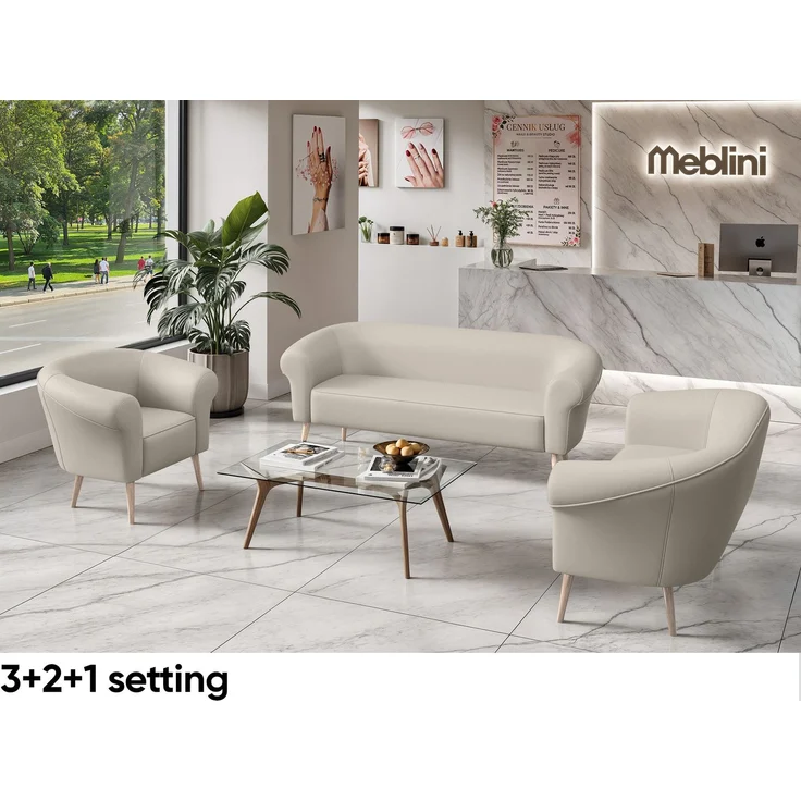 MEBLINI Sofa-Set EMILIA 3+2 - Beige Kunstleder - für Wohnzimmer - Mini Lounge für fünf Personen - Küchensofa - Sofa Klein - Sitzgarnitur - Polstergarnitur - Sofagarnituren – Bild 4