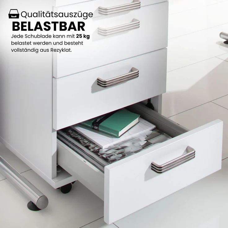 bümö Rollcontainer mit Schubladen, Container abschließbar aus Holz in graphit - Rollwagen für's Büro als Schreibtisch Unterschrank, Bürocontainer od. Schreibtischcontainer mit Relinggriffe, AC30-G-G-RE – Bild 4