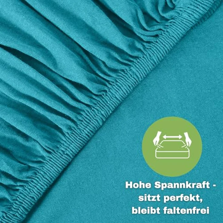 leevitex® Spannbettlaken 140x200cm - 160x200 cm | Spannbetttuch Bettlaken | 100% Jersey Baumwolle | Matratzenhöhe bis 25 cm | Ökotex | Petrol/Smaragd Blau – Bild 2
