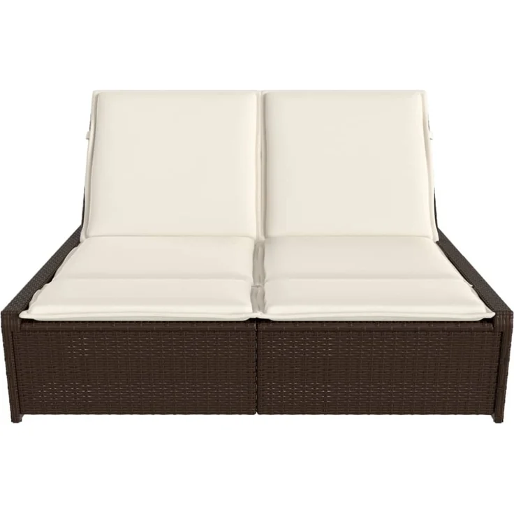 vidaXL Doppel-Sonnenliege mit Auflagen Braun Poly Rattan 368180 – Bild 9