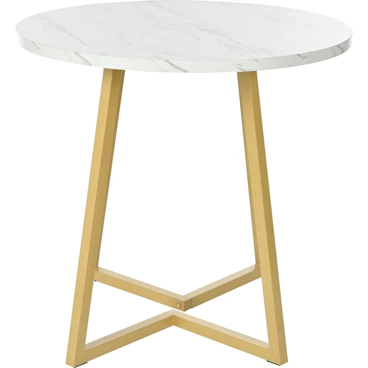 Esszimmer-Set 5-tlg Runder Tisch 80 cm Durchmesser Marmor Spanplatte Mit 4 Samt Stühlen Metallgestell Verstellbare gold Beine – Bild 7