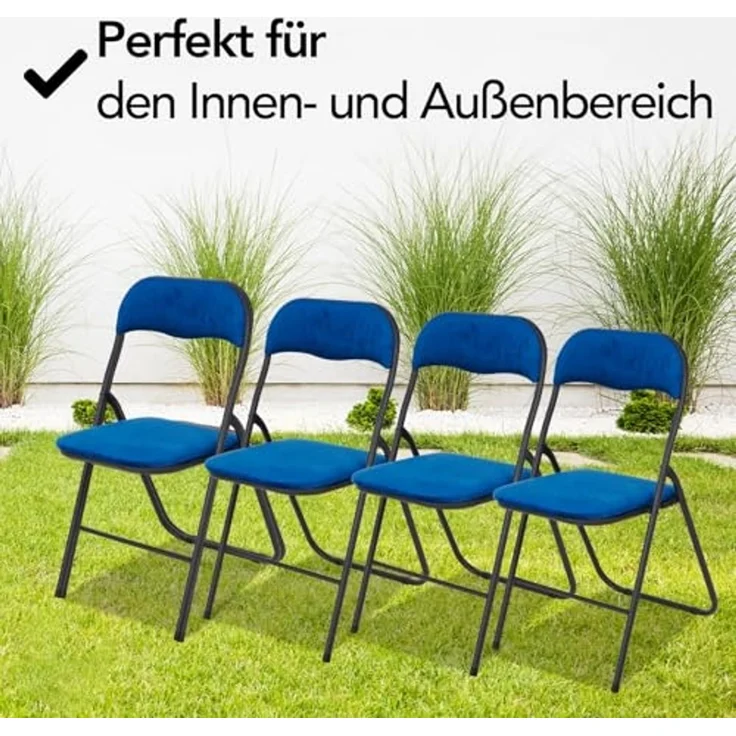 Brixy Klappstühle - 2er Set - Klappstühle - Samt - Esstisch Stühle - Klappstühle - 43 x 47 x 80 cm - Stühle - Blau – Bild 5
