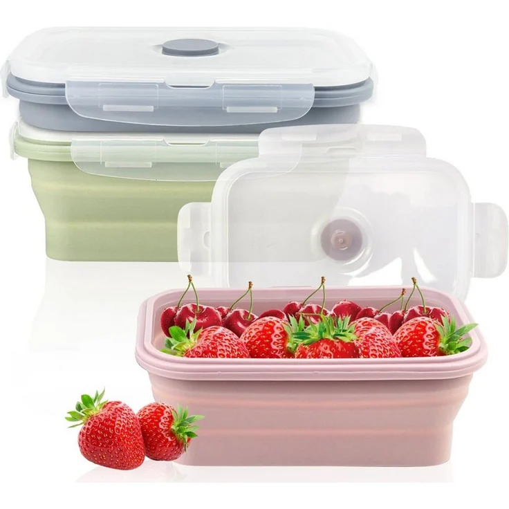 FOUORTUNATE-BEE Lunchbox 3 Stück 550ML Faltbare Lunchbox Silikon Faltbare Brotdose mit Deckel, (Faltbare Frischhalteboxen, 3-tlg) – Bild 1