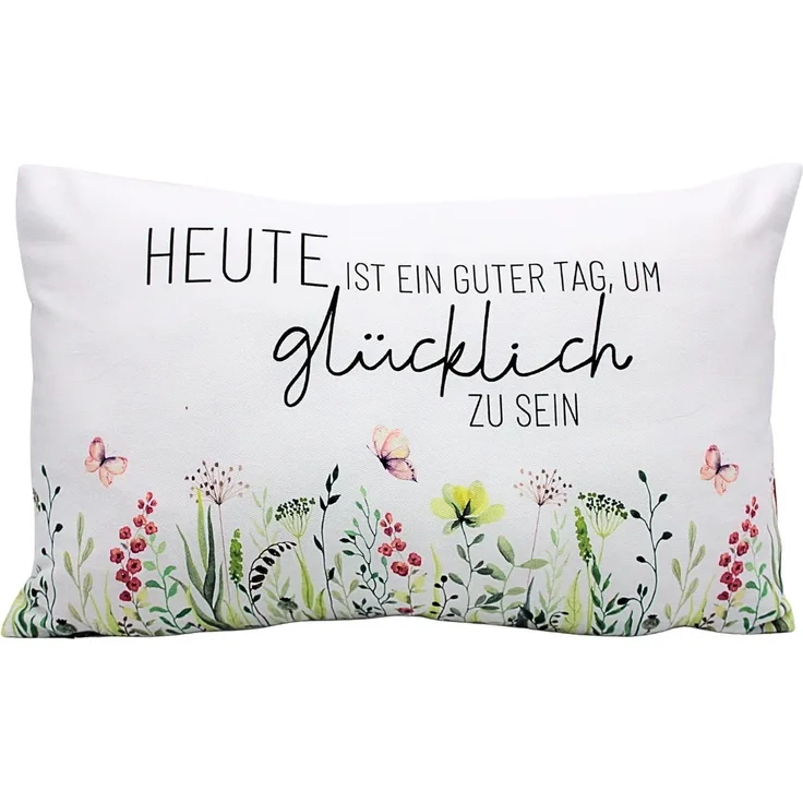 Dekohelden24 Dekokissen Zierkissen - Kuschel Kissen mit Wiese/Dekokissen, Baumwolle