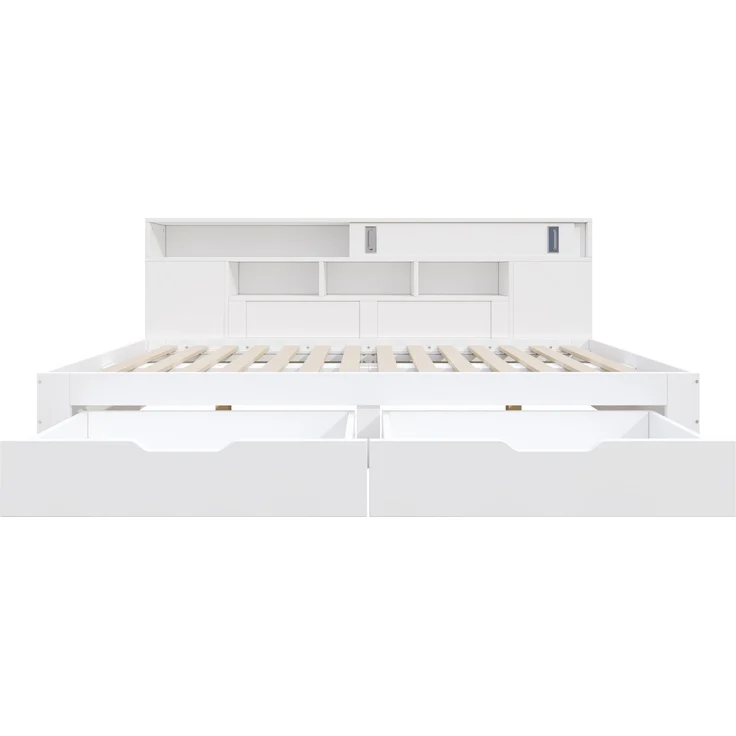CHICFURN Bett aus MDF Weiß 140x200 cm mit Schubladen und Stauraum – Bild 7