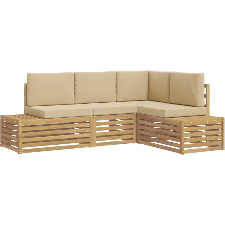 vidaXL Outdoor-Sofagarnitur mit Kissen 4 Stück Weiß Massivholz Akazie 3392468 – Bild 2