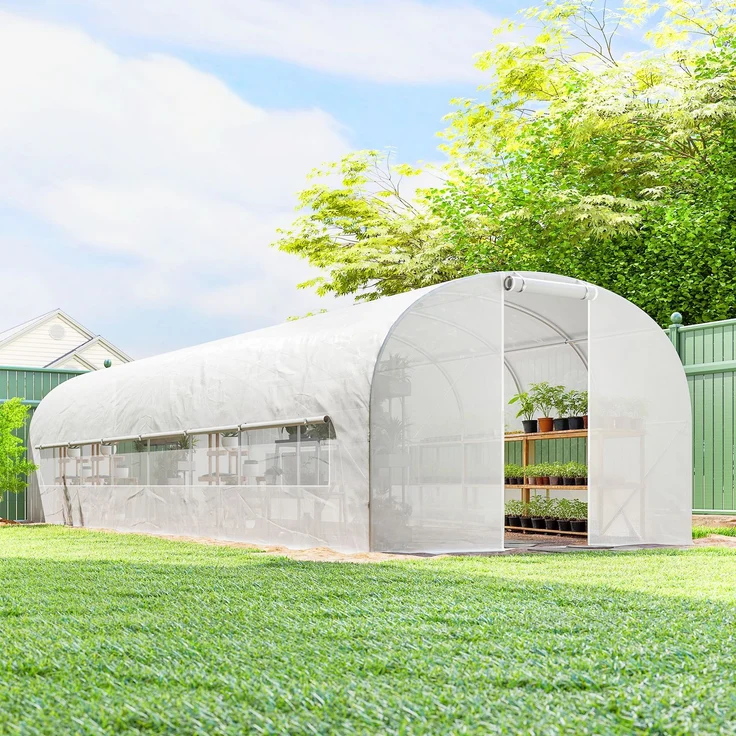 MELAYR, 24 m² großes Tunnelgewächshaus, Tunnelgewächshaus mit verzinktem Stahlrahmen, Türen und 2 große Fenster, Weiß – Bild 4