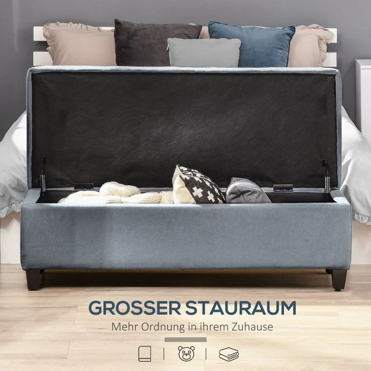 HOMCOM Sitzbank Aufbewahrungsbank mit Deckel (Polsterbank, 1-St, Bettbank), Grau, 125 x 49 x 41,5 cm – Bild 3