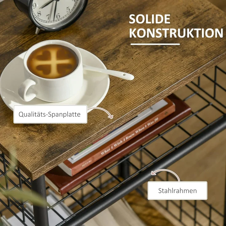 HOMCOM Servierwagen Küchenwagen mit Arbeitsplatte und Aufbewahrungskörben, (Küchenrollwagen, 1 St, Küchentrolley), Rustikal-Braun 40 x 30 x 62 cm – Bild 6