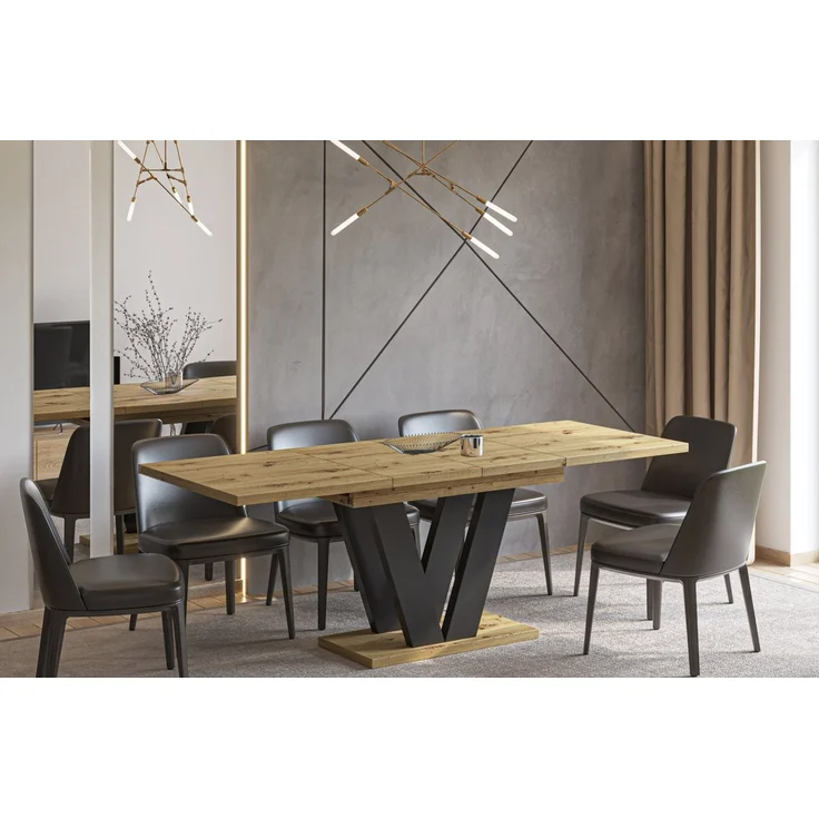 Endo-Moebel Esstisch Lara Esstisch 130–210cm ausziehbar für 8 Personen Tischbeine schwarz, Ausziehbar 130-210 (2x40 intern), 36mm, V-Säule, schwarz matt – Bild 1