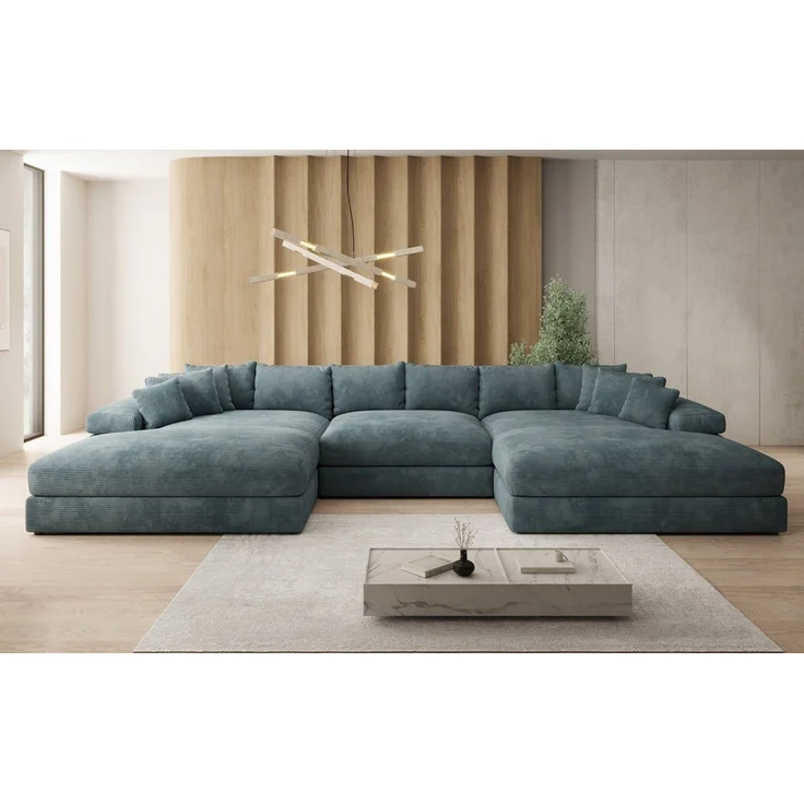 Luxusbetten24 Sofa Designer Sofa Bernardo U in Cord, mit breiter Ottomane – Bild 2