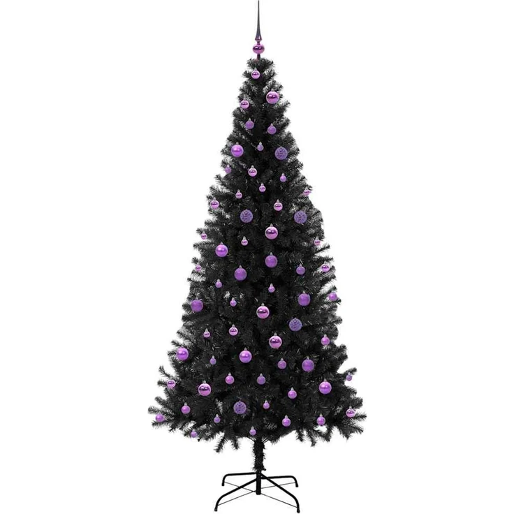 vidaXL Weihnachtsbaum mit LED-Beleuchtung Schwarz 210 cm PVC und Stahl 3396493 – Bild 4