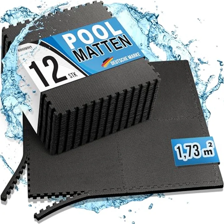 bonsport Pool Unterlegmatte Poolmatte 12 Stück - Bodenschutz Matte für den Pool/Planschbecken - Bodenfolie Bodenmatte Poolunterlage Bodenschutz schwarz – Bild 2