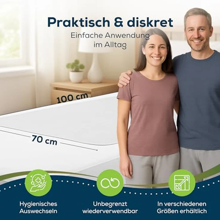 Sensalou Inkontinenzauflage 70x100 cm wasserdichte Bett Inkontinenzunterlage waschbar, atmungsaktiv – Bild 2