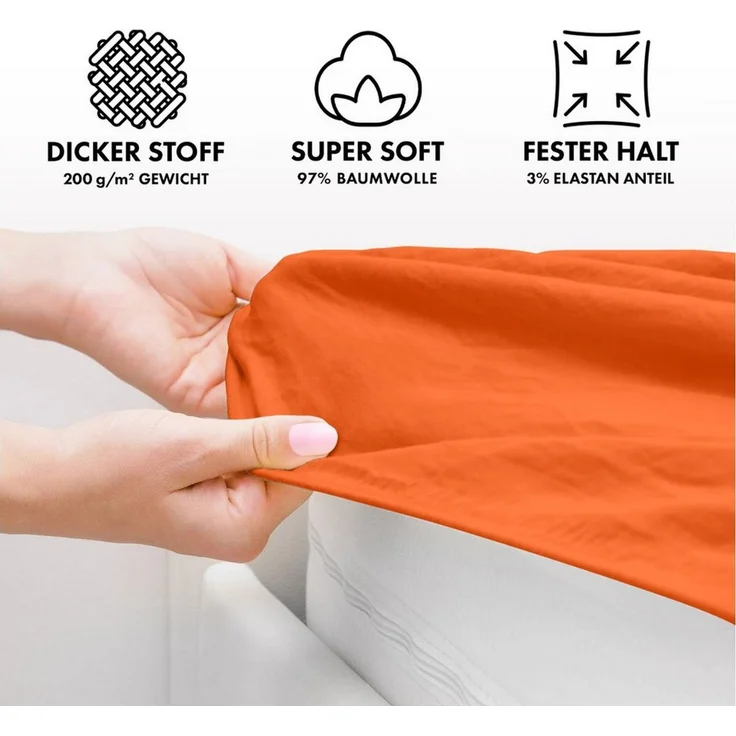 Jacobson Spannbettlaken PREMIUM 200 g/m² Jersey aus 97% Baumwolle & 3% Elasthan, Extra dichtes Bettlaken mit maximalem Halt – Bild 3