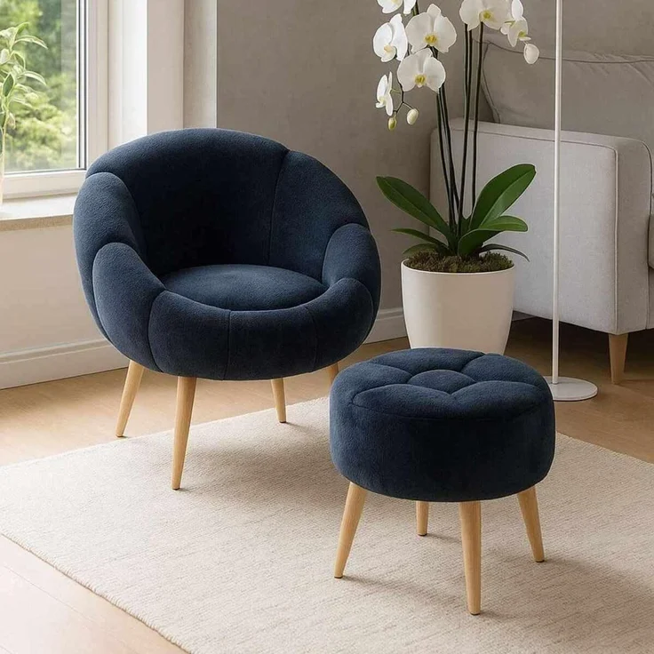 Hanah Home Elegantes Ohrensessel- und Pouf-Set (2-teilig), Anthrazit, 100% Wellssoft-Gewebe, Beine aus 100% Esche | Perfekt für Moderne Wohnräume – Bild 2