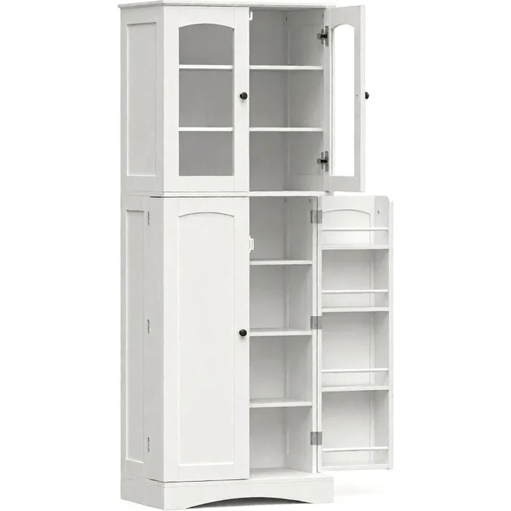 Elegantes Sideboard,Hoher Vitrinenschrank mit viel Stauraum,Praktischer Aufbewahrungsschrank,Wohnzimmerschrank--Weiß--60x40x162cm--YOUDENOVA – Bild 9