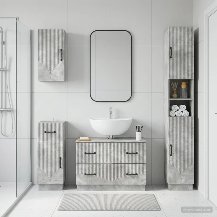 vidaXL 4-teiliges Badezimmer-Schrank-Set HOORN Betongrau Holzwerkstoff 3417957 – Bild 1
