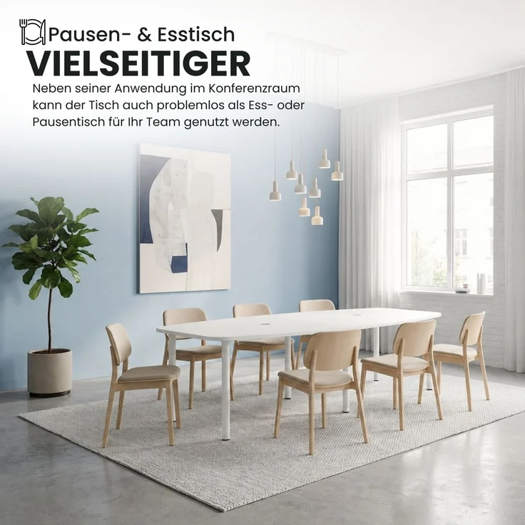 bümö Konferenztisch oval 220x103 cm in Nussbaum, Tischsäulen in Graphit - Großer Besprechungstisch, Meetingtisch für 8 Personen, XL-Tisch für Konferenzraum, Meeting & Besprechungsraum, KT22S-N-G – Bild 4