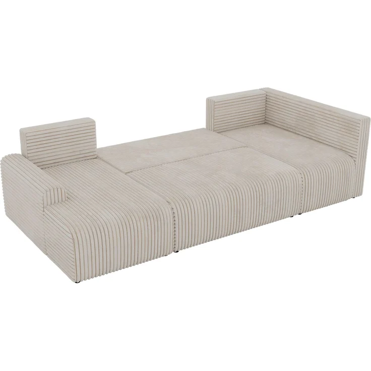 U-förmiges Sofa NESSARO COR U mit Schlaffunktion und Bettkasten, Freistehende Wohnlandschaft, DL-System, Bonellfederkern - Beige Cord - Rechts Seite – Bild 10