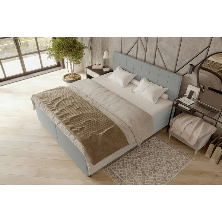 99rooms Kira Boxspringbett Cordstoff POSO Hellgrau 140x200 cm – Bild 2